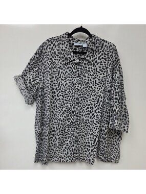 Liz & Me Shirt Womens 4X 30/32 Gray Animal Print Button Front Roll Tab Tunic Top